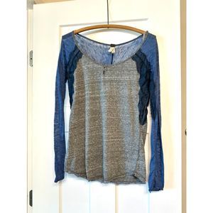 We The Free Women's Small Gray Blue Mismatched Long Sleeve Button Down Shirt